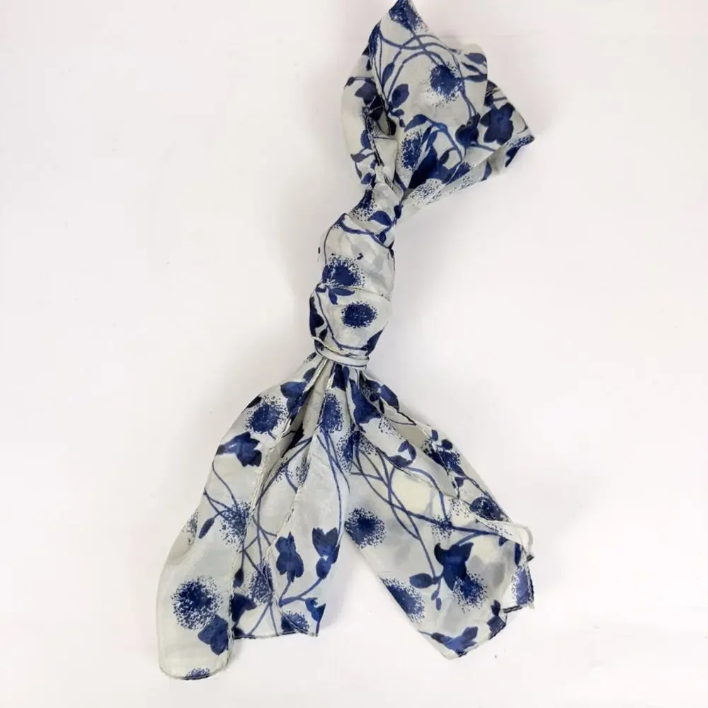 Vintage Silk Rectangular Scarf Cream and Navy